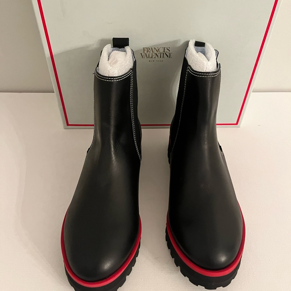 Francis Valentine Frank Chelsea Black Leather Boot with Red Detail